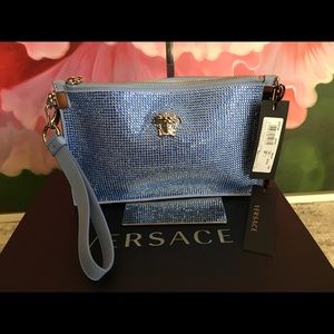 Versace Medusa Blue Rhinestone Cross/ Clutch Bag